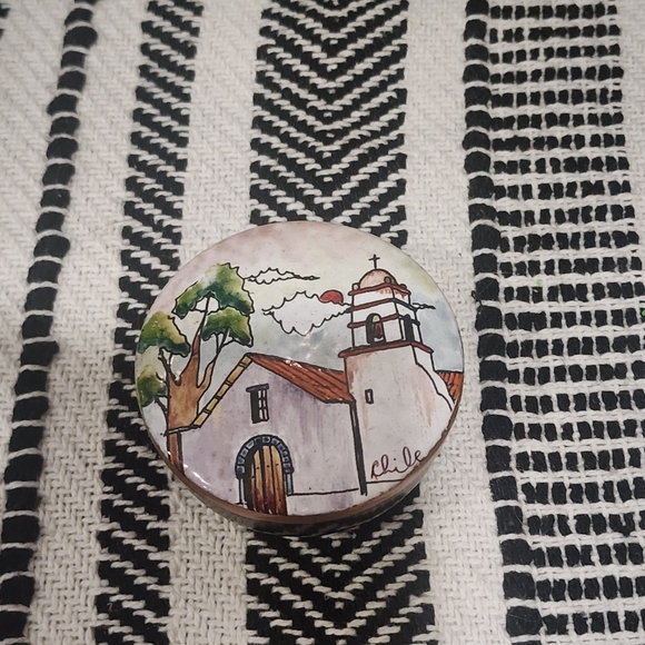 Beautiful Enamel Glossy Church Scenery Copper Trinket Jewelry Box with Lid - Picture 1 of 6